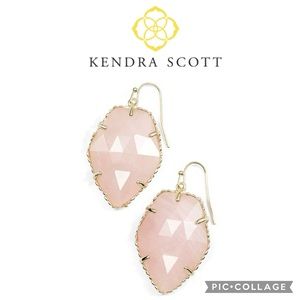 Kendra Scott "Signature" Corley Drop Earrings. Pink quartz gold plated. NWOT.